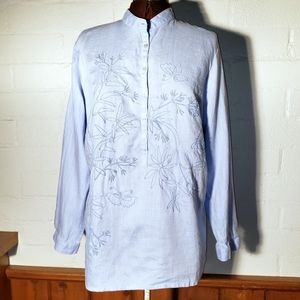 Plus Size Ishyu blue linen embroidered tunic 1X…